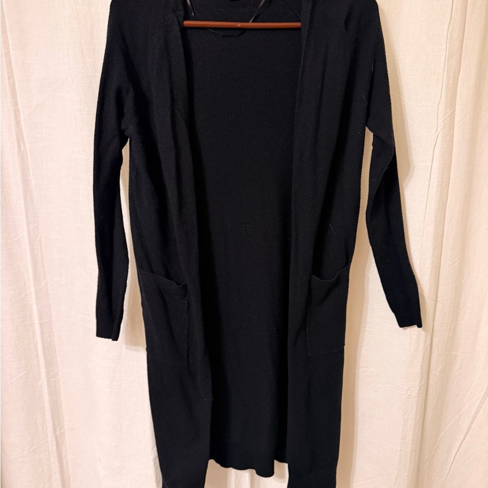 Love Tree Black Longline Open-Front Cardigan with Pockets